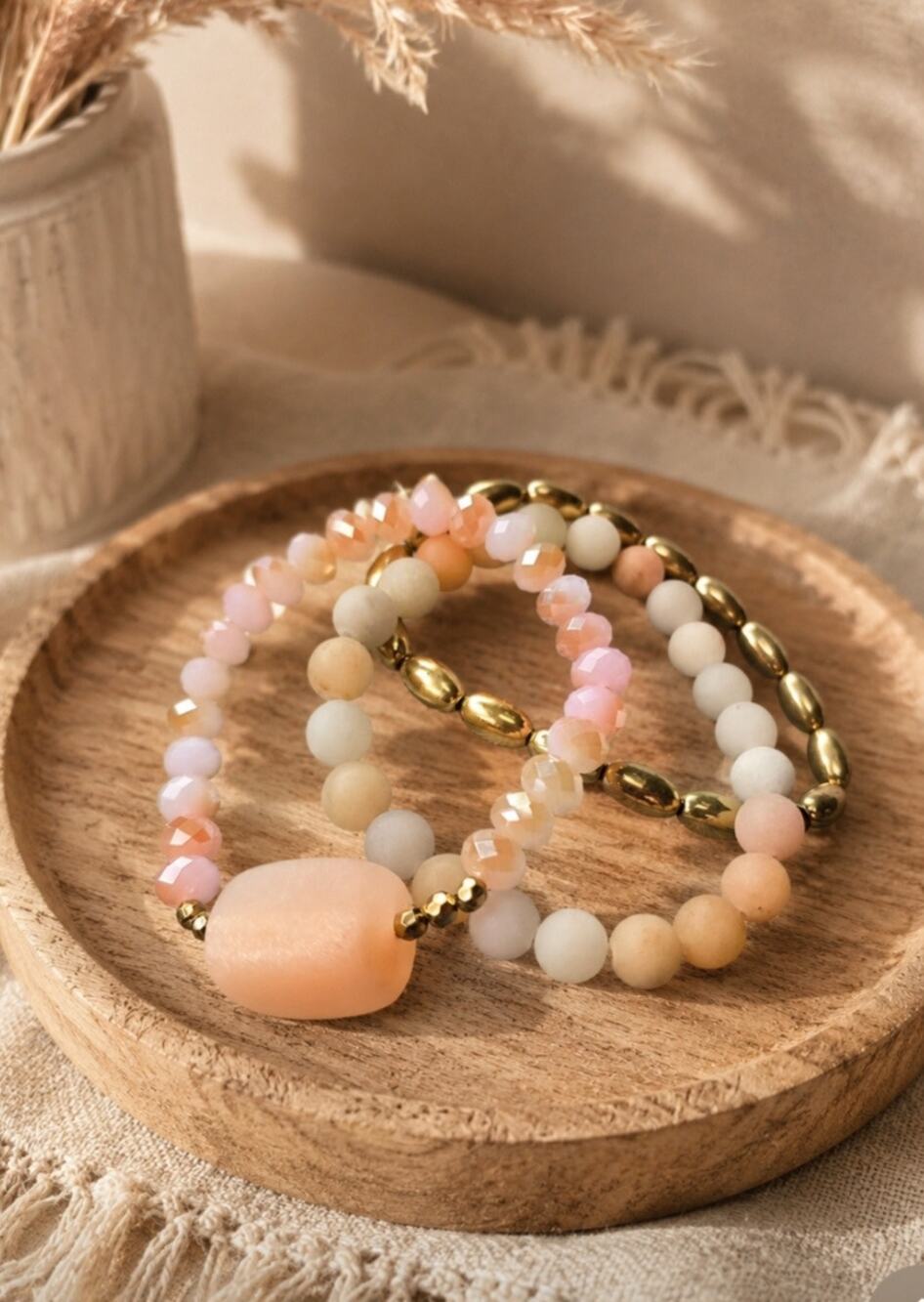 Pomina Pink Gold Semi Precious Beaded Bracelet Stack New